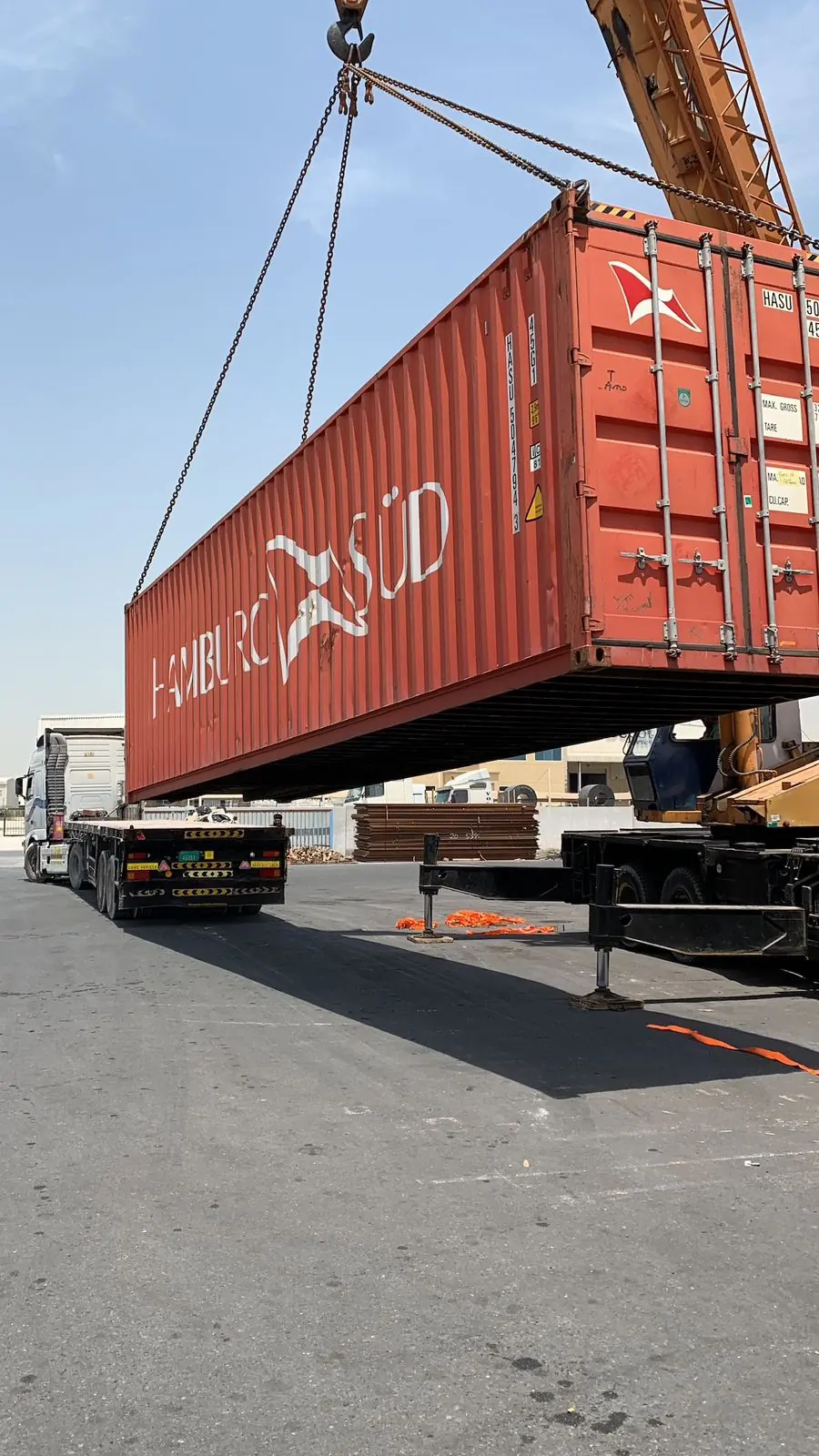 Container lifted onto a trailer during a Belsped Shipping operation