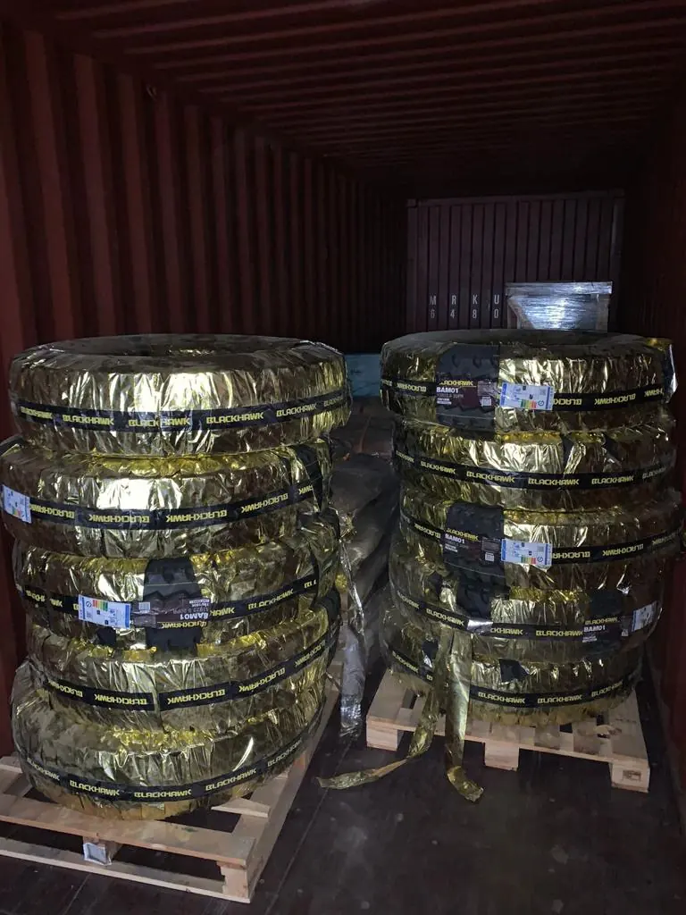 Wheels and tyres stuffed for export
