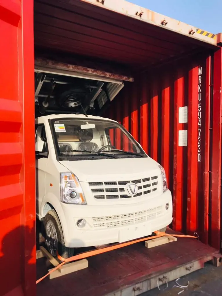 Light truck loaded for export by sea