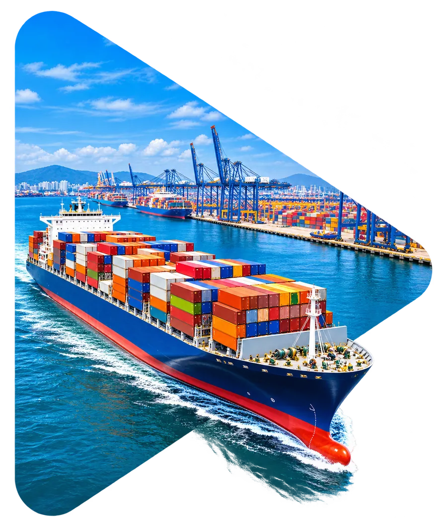 Container ship loaded with cargo leaving a container port