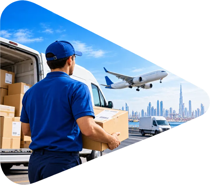 Courier delivering a parcel in Dubai