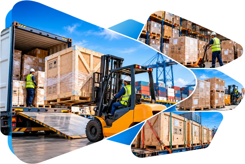 Crated & palletised goods – Careful handling from warehouse to truck – Belsped Shipping