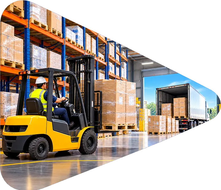 Forklift moving pallets in a Dubai warehouse